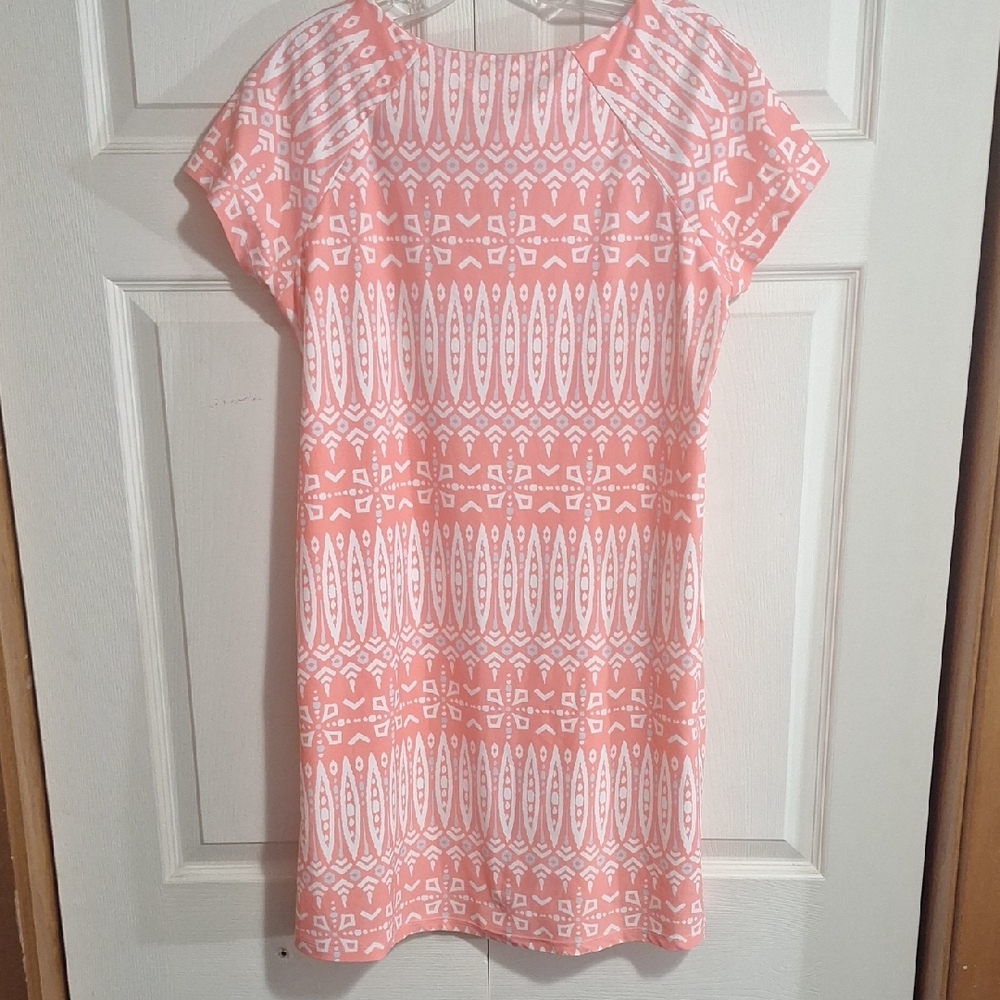 All For Color Peach and White Patterned Mini Dress - L - Picture 4 of 8
